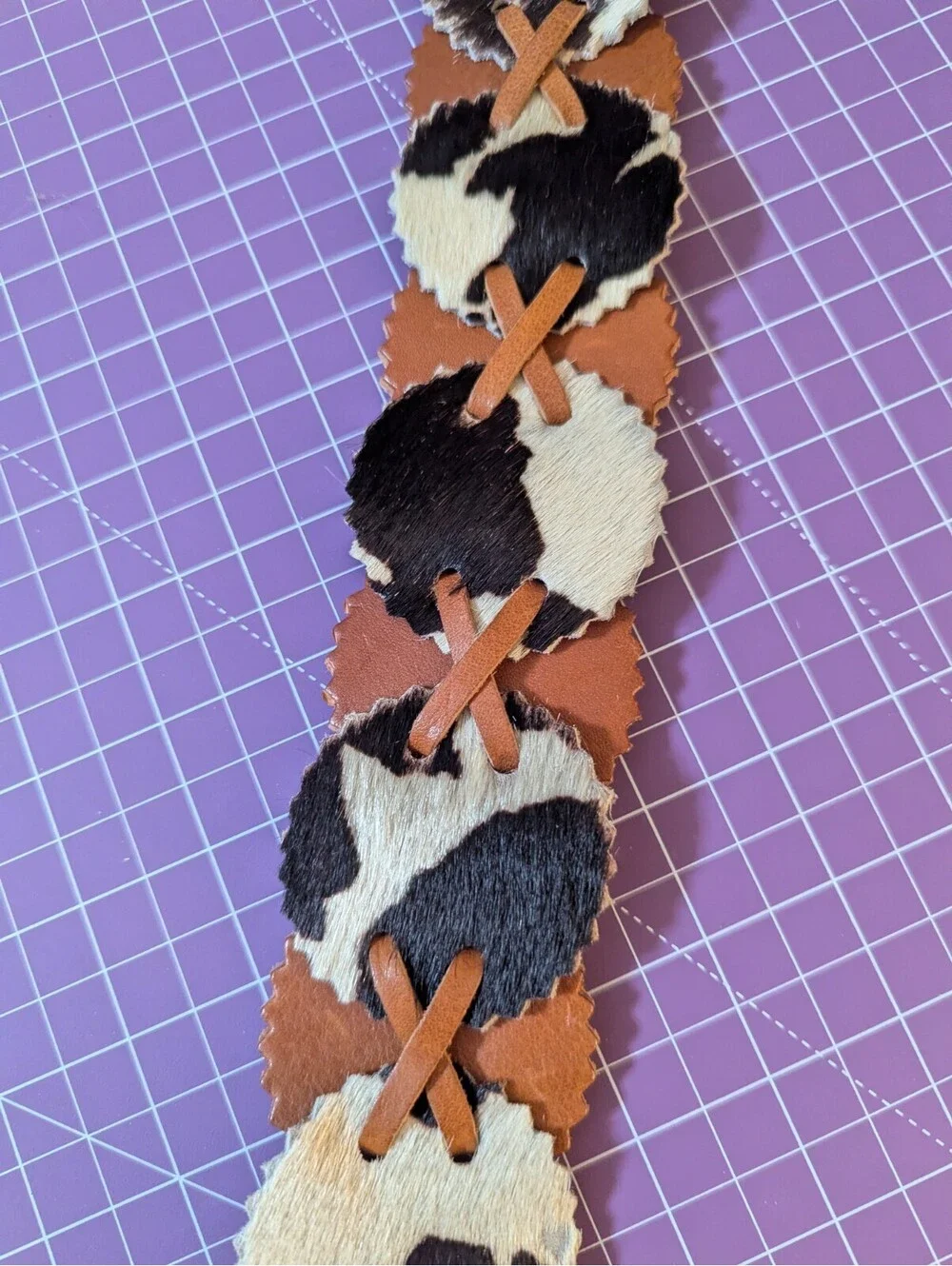 WCM New York Size L Belt Genuine Leather Cowhide Fur